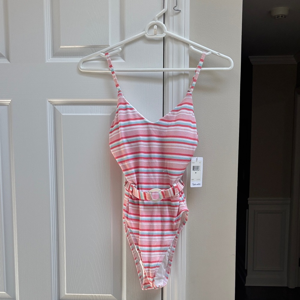 Splendid Pink and White Striped One Piece Swimsuit